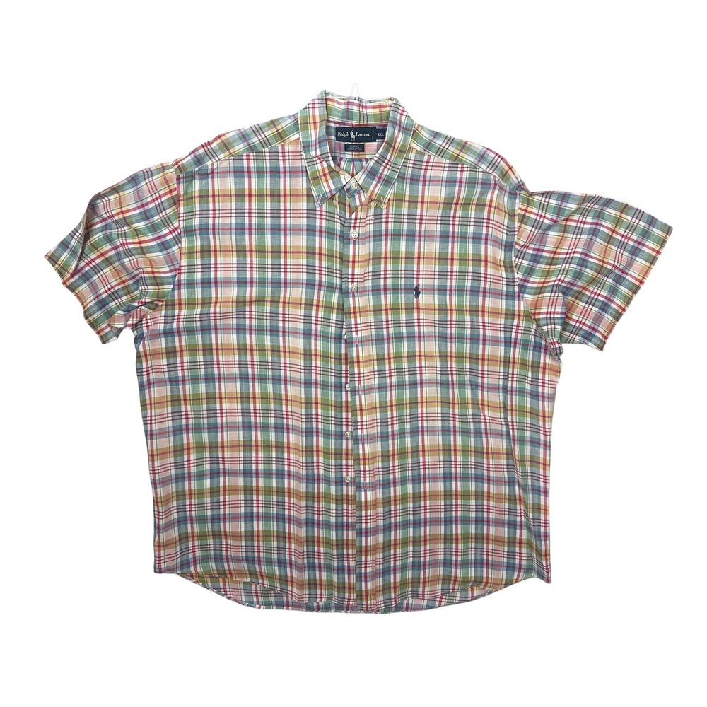 Polo Ralph Lauren Blaire Mens Shirt XXL Short Sleeve Plaid Cotton Button Down